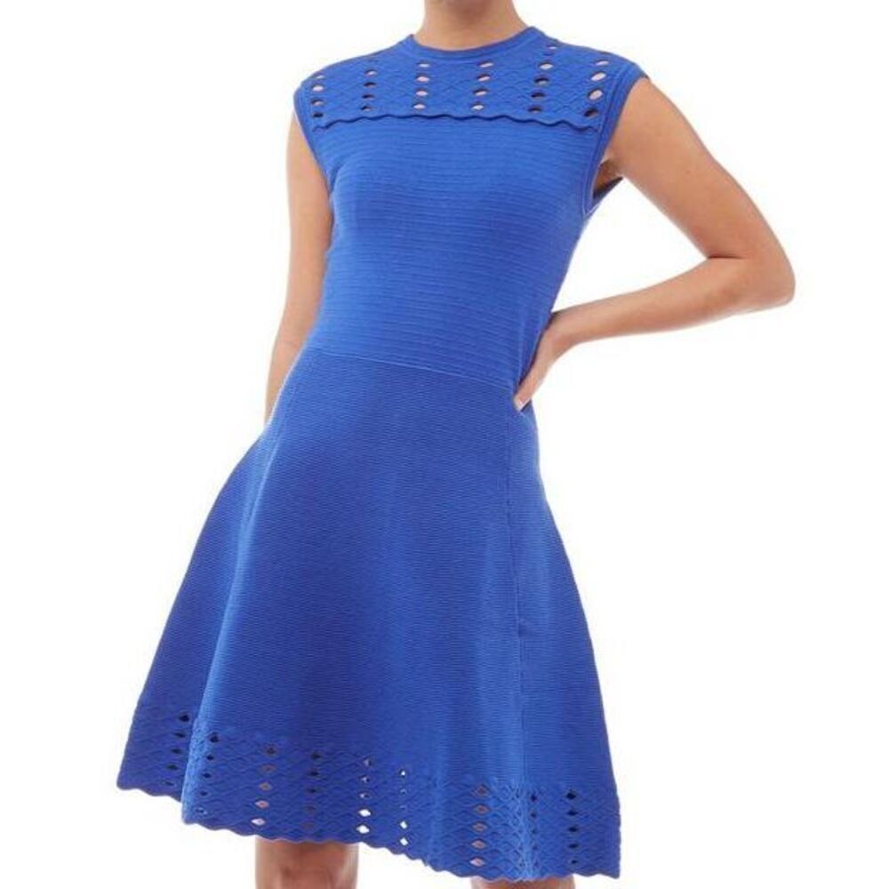 Ted Baker Zaralie Jacquard Royal Blue Fit Flare Sweater Dress Small 2 Preppy